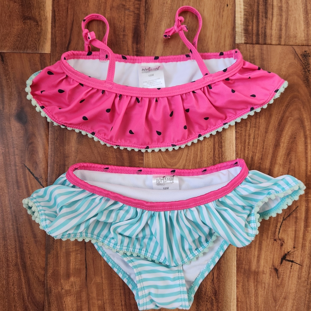 Watermelon Ruffled Bikini Set. 18m.